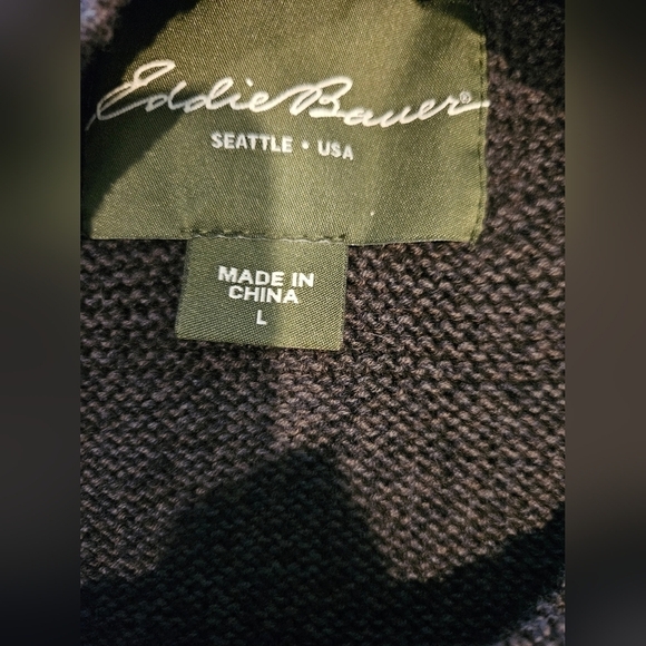 EDDIE BAUER MEN'S DARK GREY HEAVY COTTON KNIT PULLOVER SWEATER SIZE LARGE - Picture 6 of 12